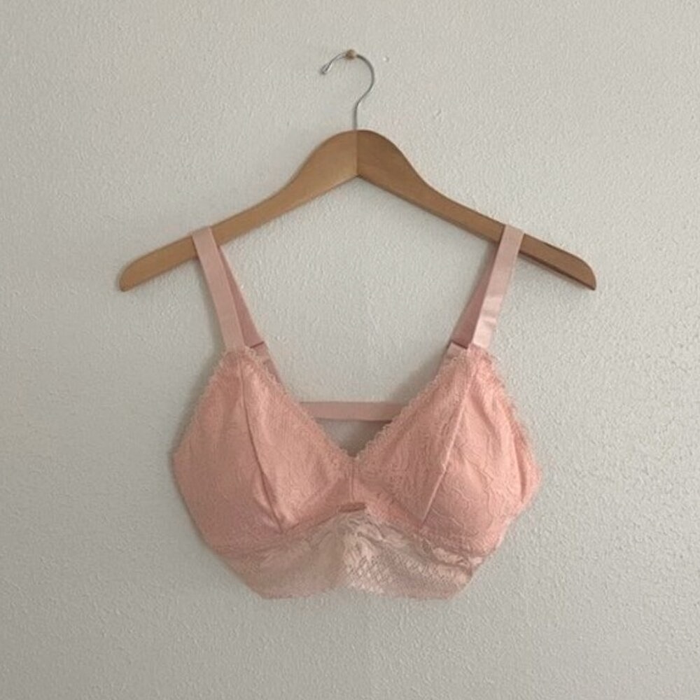 Danskin Wireless Bralette Longline Lace Pull On Bra Blush